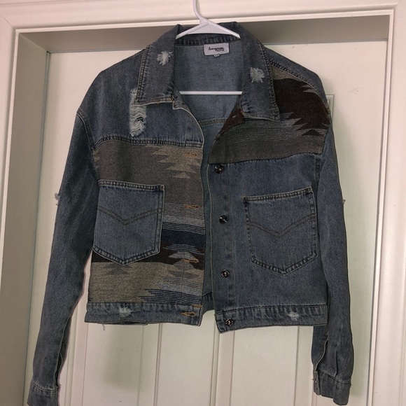 Cropped Distressed Jean Jacket BOHO - Picture 1 of 5